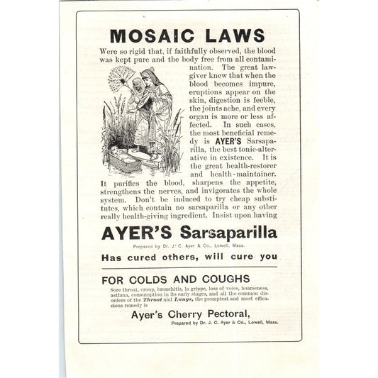 Ayer's Sarsaparilla Cherry Pectoral for Colds & Coughs c1890 Victorian Ad AE8