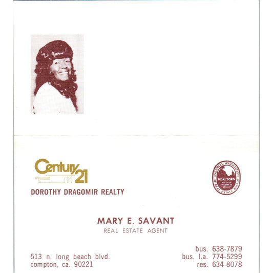 Mary E Savant Realtor Century 21 Dorothy Dragomir Compton Business Card SD4-B5