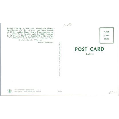 Root Bridge #8 Little Hocking River Decaturville OH Covered Bridge Postcard PC5