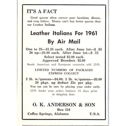 Leather Italians O.K. Anderson & Son Coffee Springs AL 1961 Magazine Ad AB6-LB