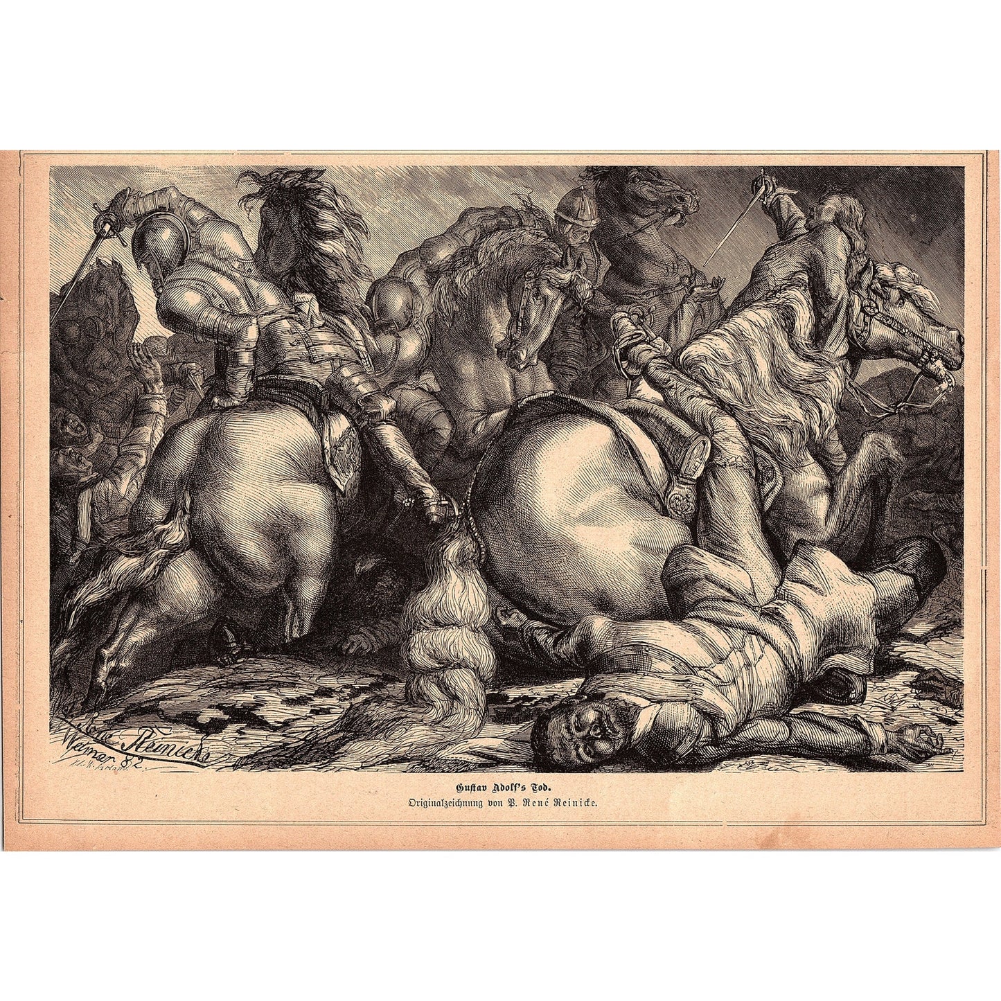 The Death of Gustavus Adolphus Rene Reinicke 1892 Engraving V1-3