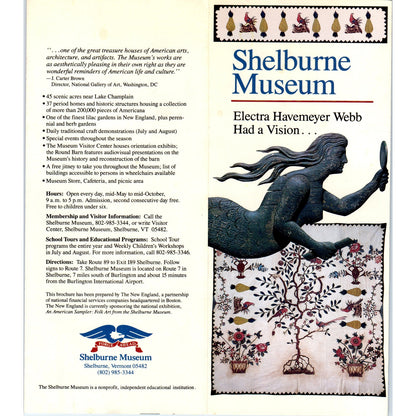 Vintage Shelburne Museum Vermont Fold Out Brochure TF4-B3