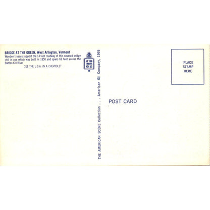 Bridge at the Green West Arlington VT Vintage Covered Bridge Postcard PD6