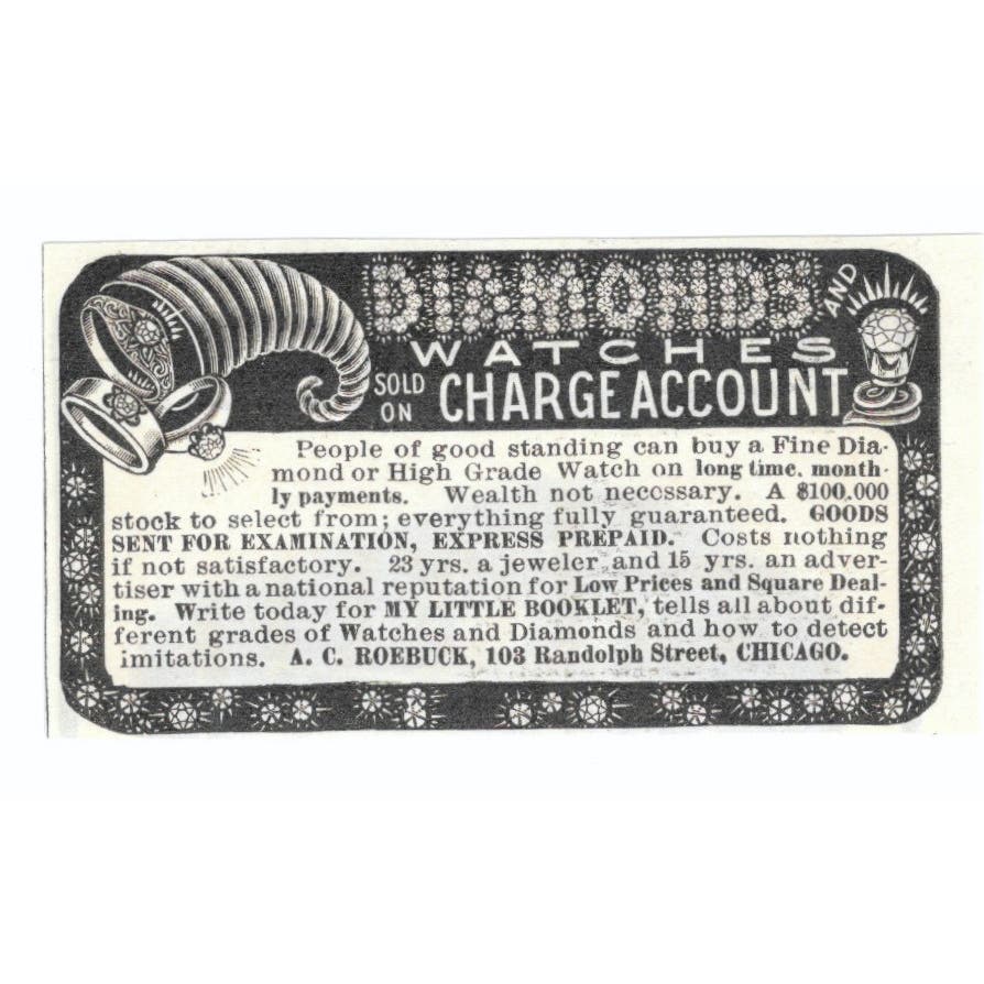 A.C. Roebuck Diamonds Chicago c1905 Original Magazine Advertisement AE7-SA1