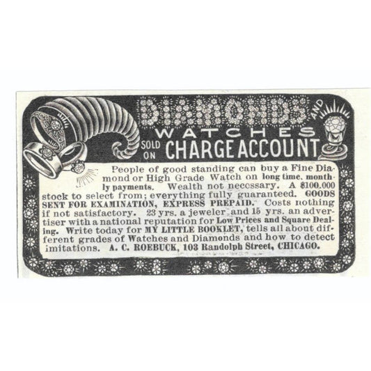 A.C. Roebuck Diamonds Chicago c1905 Original Magazine Advertisement AE7-SA1