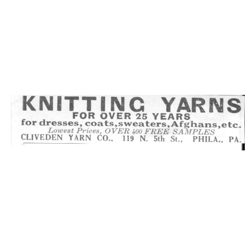 Cliveden Yarn Co. Knitting Yarns Philadelphia PA 1936 Ad SAG4-S12