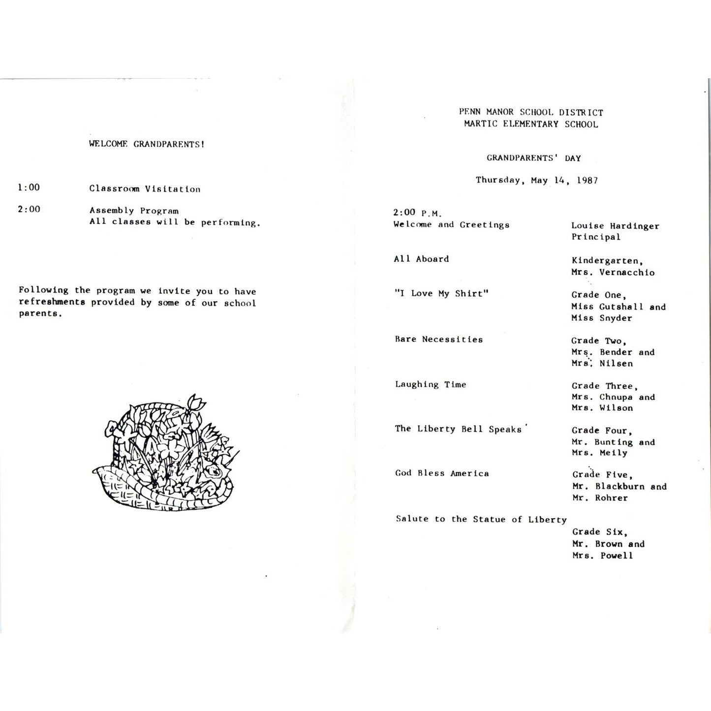 1987 Martic School Grandparents Day Program Lancaster Co PA AE5