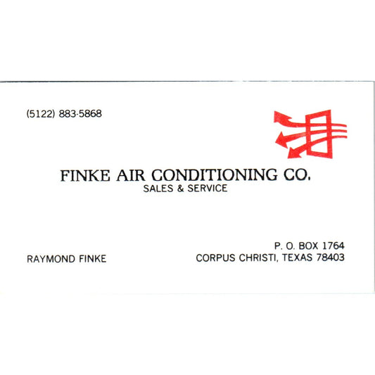 Raymond Finke Air Conditioning Co Corpus Christi TX Vintage Business Card SD4-B1