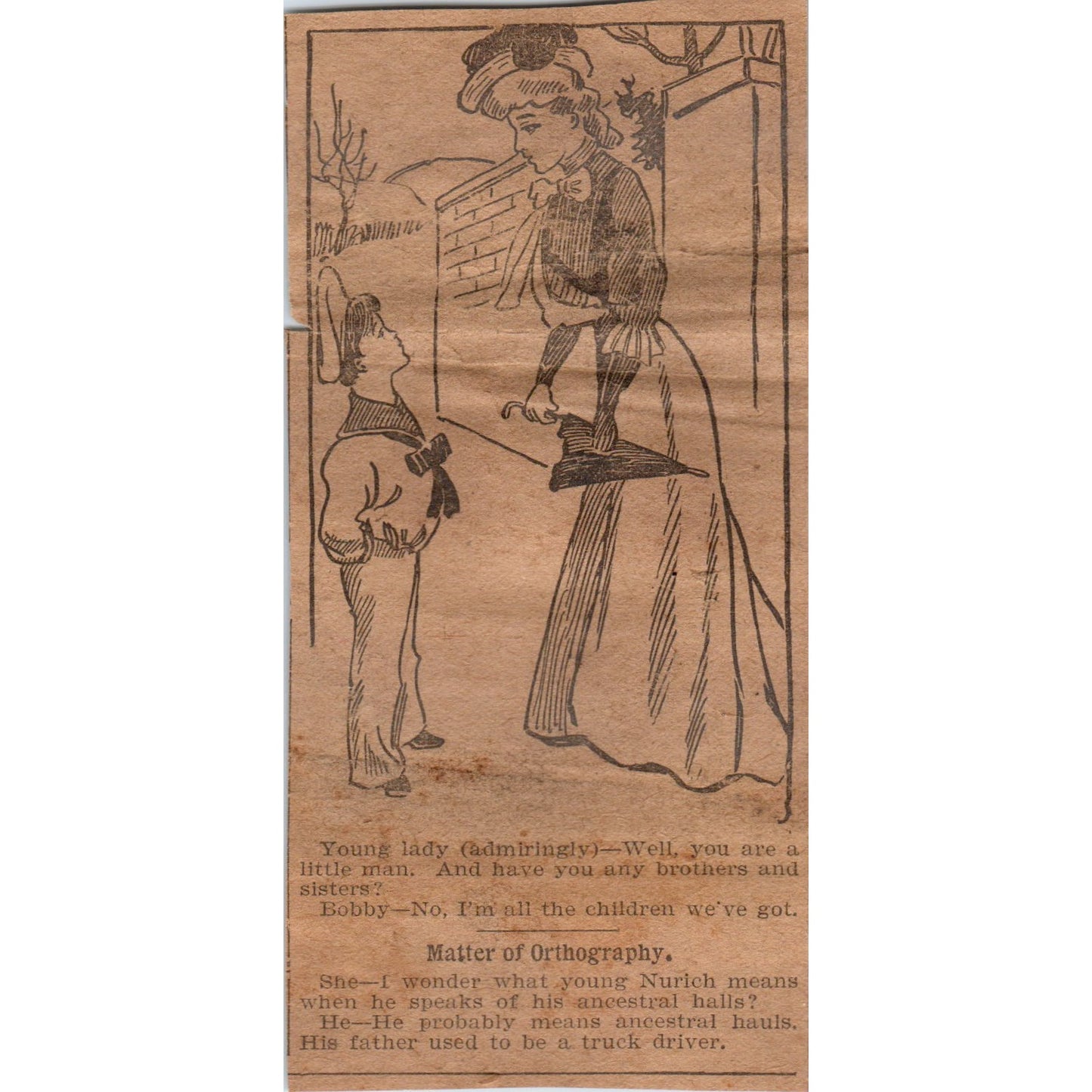 Comic Humor Illustration Young Boy Tall Woman Orthography 1906 Original AB6-CL1