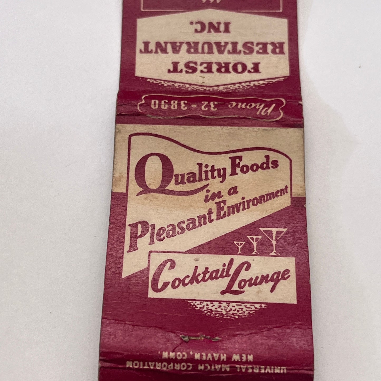 Forest Restaurant Inc Farmington Ave Hartford Vintage Matchbook Cover TB8-MB-14
