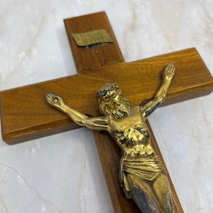 Vintage Distressed Crucifix Jesus on Cross Solid Maple 10x5.5 TD5