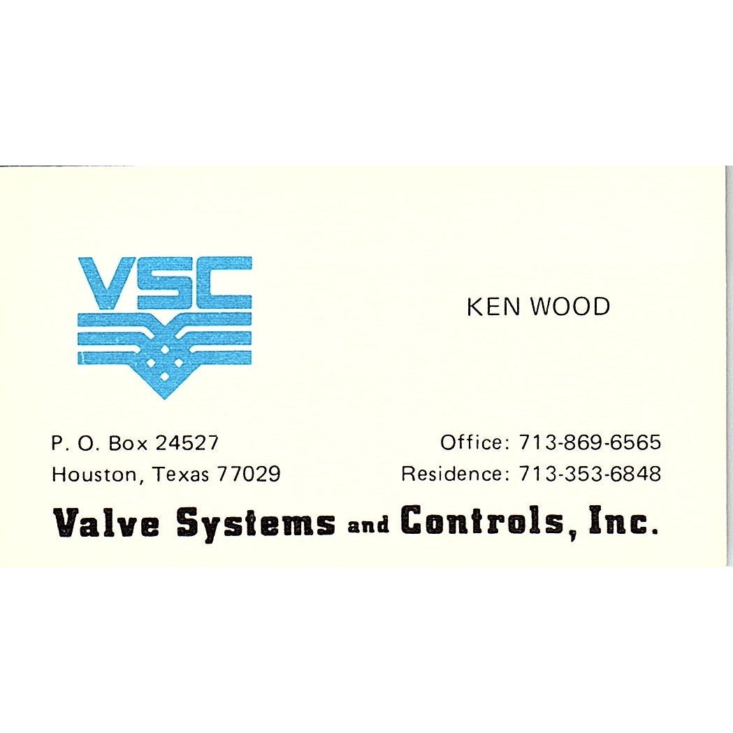 Ken Wood VSC Valve Systems and Controls Houston Vintage Business Card SE5-B3