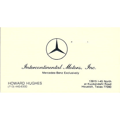 Howard Hughes Intercontinental Motors Mercedes Houston Vtg Business Card SD9-B6