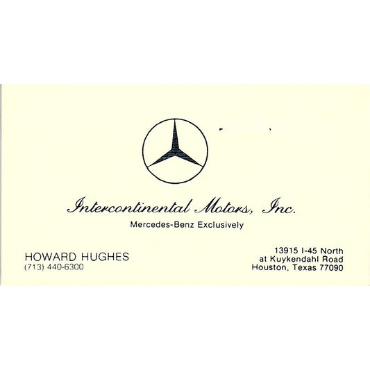 Howard Hughes Intercontinental Motors Mercedes Houston Vtg Business Card SD9-B6
