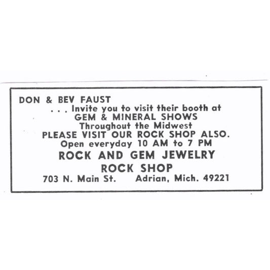 Rock and Gem Jewelry Rock Shop Adrian Michigan 1972 Ad AF8-S3
