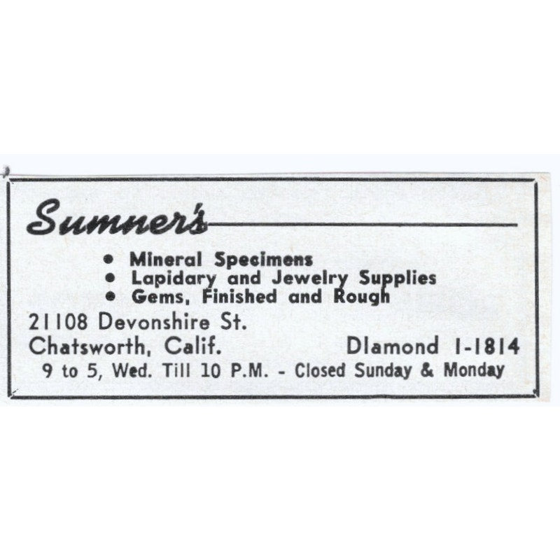 Summer's Lapidary Supply Chatsworth California 1964 Magazine Ad AK6-S5