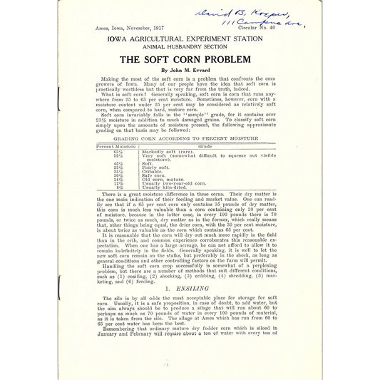 The Soft Corn Problem John M Evvard Ames Iowa Farm Bulletin TK2-XB6