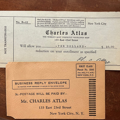 Vintage Charles Atlas Bodybuilding Advertising Mailer Coupon & Envelope AB9