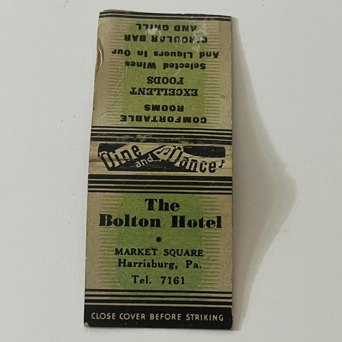 The Bolton Hotel Market Square Harrisburg PA Vintage Matchbook TB6-MB2-11
