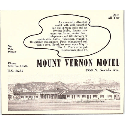 Dan-D Motel James T Quigley, Mount Vernon Motel Colorado Springs 1958 Ad AG1-H2