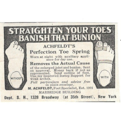 Achfeldt's Perfection Toe Spring M. Achfeldt NY 1918 Magazine Ad AF1-SS3