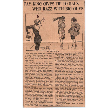 Vintage Fay King Cartoon Clipping Tips to Gals Who Razz With Big Guys AE6