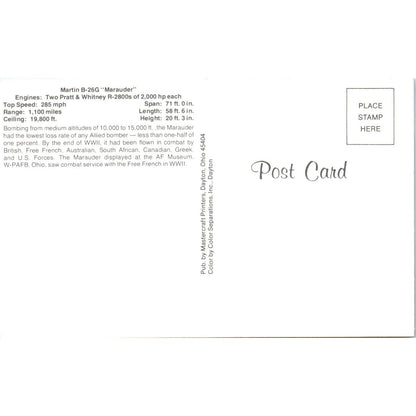 Martin B-26G Marauder Vintage Postcard PC3