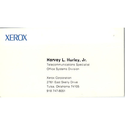 Xerox Corporation Harvey L. Hurley Jr. Tulsa Oklahoma Business Card SB4-B10