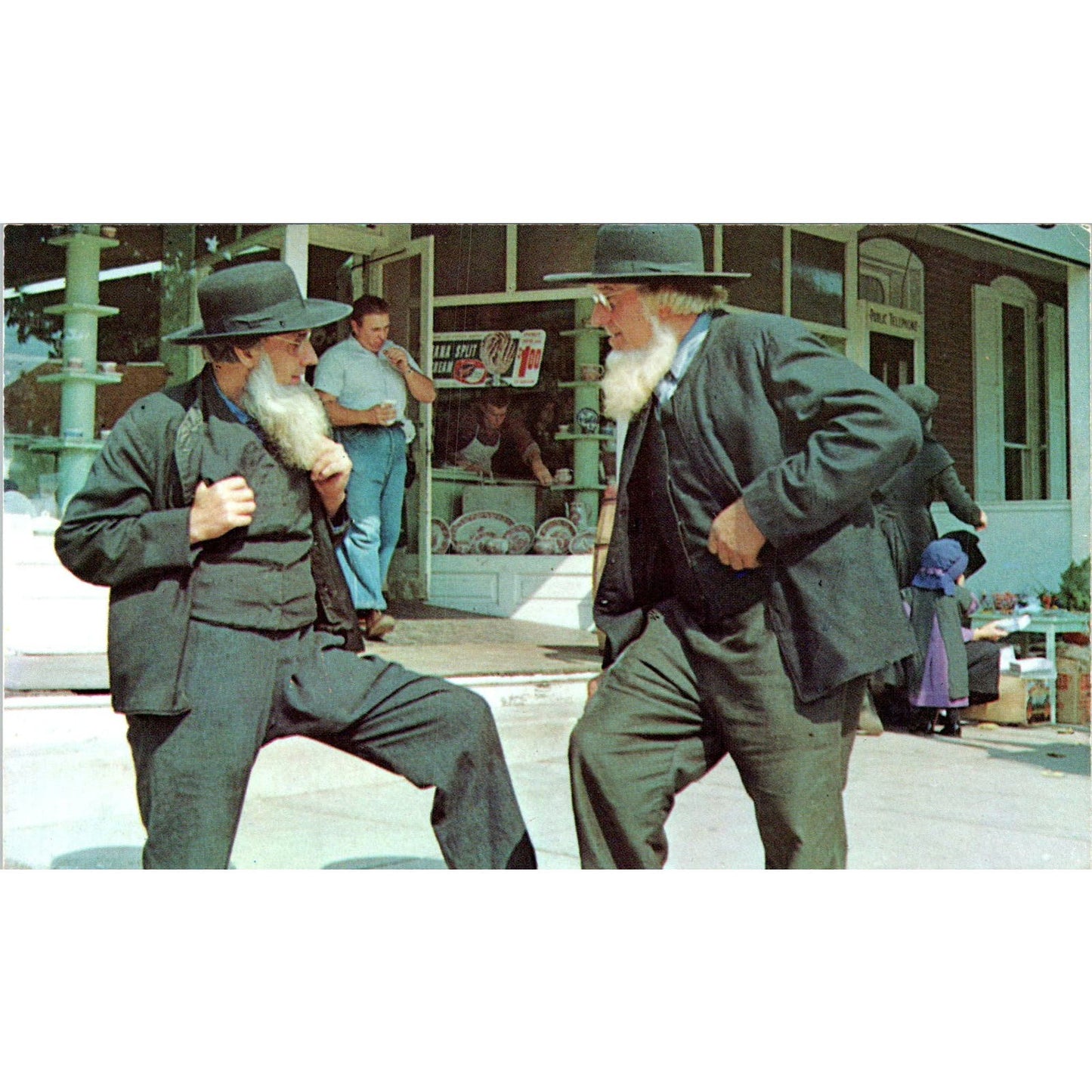 Amish Gentlemen in Conversation Pennsylvania Dutch Country Vintage Postcard PD5