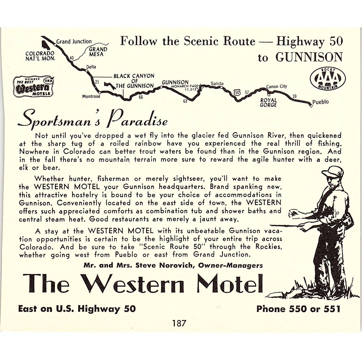 The Western Motel Steve Norovich Gunnison CO 1958 Ad AG1-H5