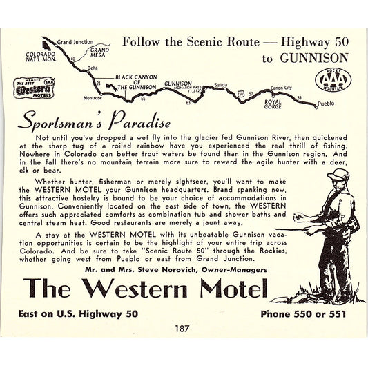 The Western Motel Steve Norovich Gunnison CO 1958 Ad AG1-H5