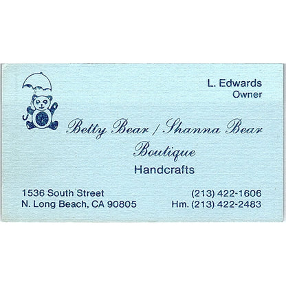 Betty Bear Shanna Bear Boutique Long Beach L Edwards Vtg Business Card SD9-B14
