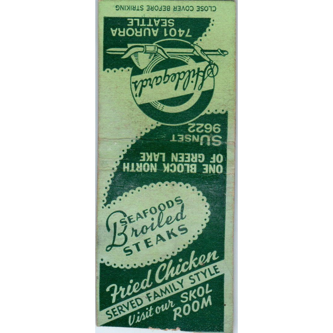 Hildegard's Restaurant Skol Room Seattle WA Vintage Matchbook Cover SF4-Y3
