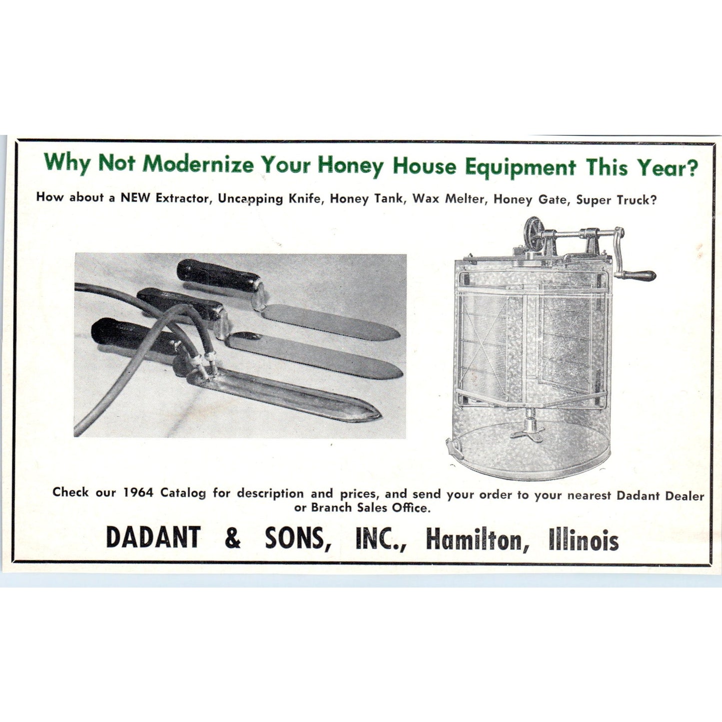 Bee Supplies Honey Tank Dadant & Sons Hamilton IL 1964 Magazine Ad AB6-LB