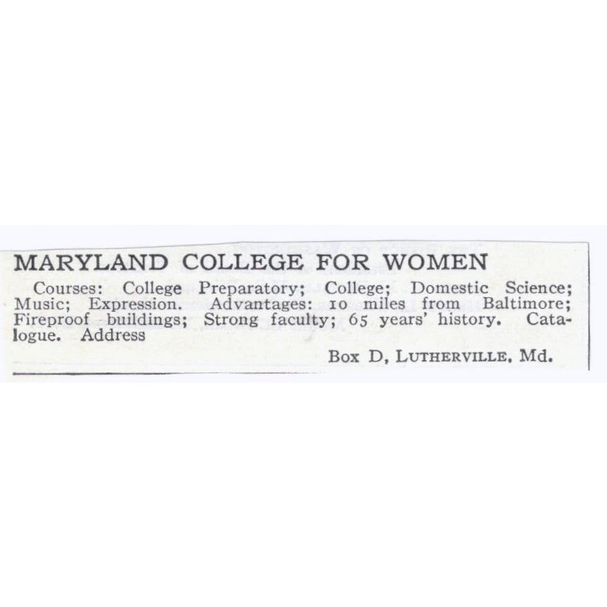 Maryland College for Women Lutherville c1918 Original Advertisement AE5-SA8