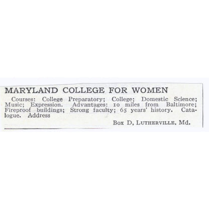 Maryland College for Women Lutherville c1918 Original Advertisement AE5-SA8