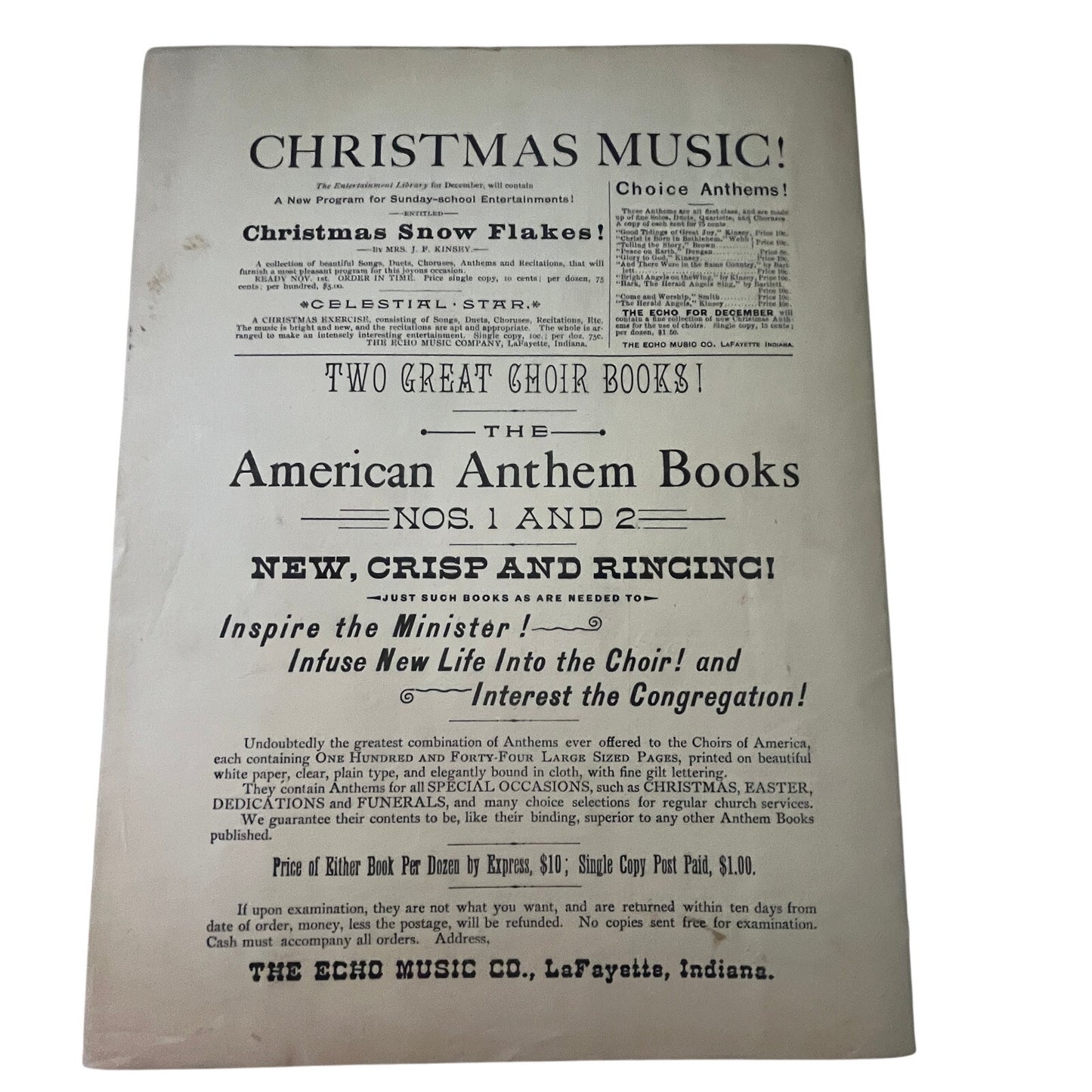 The Echo Music Journal 1890 Music Magazine LaFayette Indiana V33-4