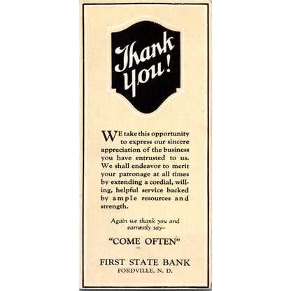 First State Bank Fordville North Dakota Antique Blotter Card AJ5-H4