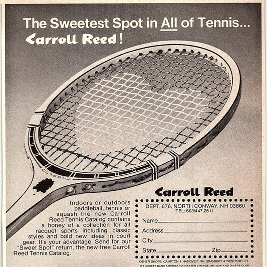 Carroll Reed Tennis Catalog Conway NH 1977 Ad AF3-M2
