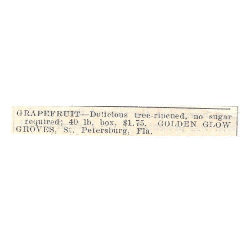 Golden Glow Groves Grapefruit St. Petersburg FL 1924 Ad AG3-S8