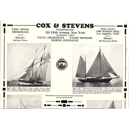 William M Eldridge Inc Yacht Brokers Philadelphia 1932 Ad AG2-7