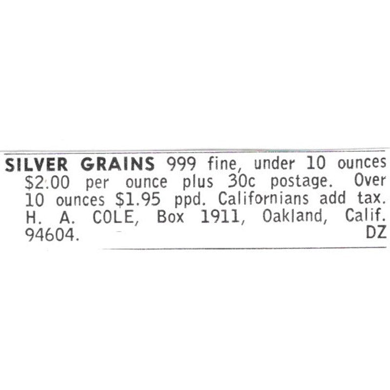 H.A. Cole Silver Grains Oakland California 1972 Ad AF8-S17