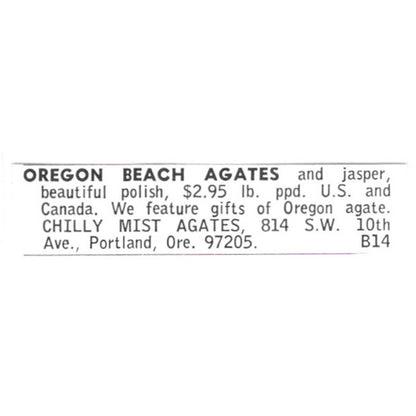 Chilly Mist Agates Oregon Beach Agates Portland OR 1972 Ad AF8-S19