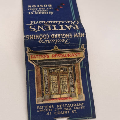 Patten's Restaurant 4 Court St Boston MA Vintage Matchbook Cover TB8-MB2-3