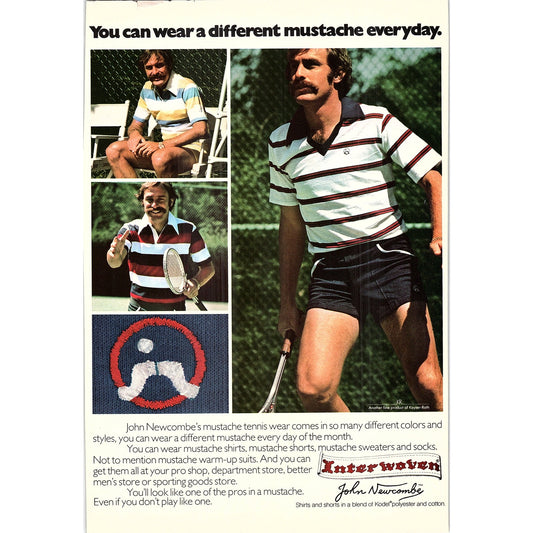 Interwoven John Newcombe Mustache Tennis Wear 1977 Ad AF3-5