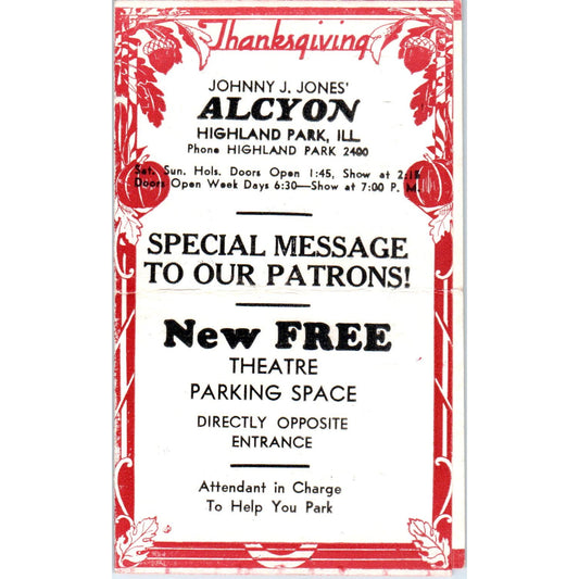 c1932 Johnny J. Jones Alcyon Theatre Highland Park IL Program Laurel & Hardy AB9