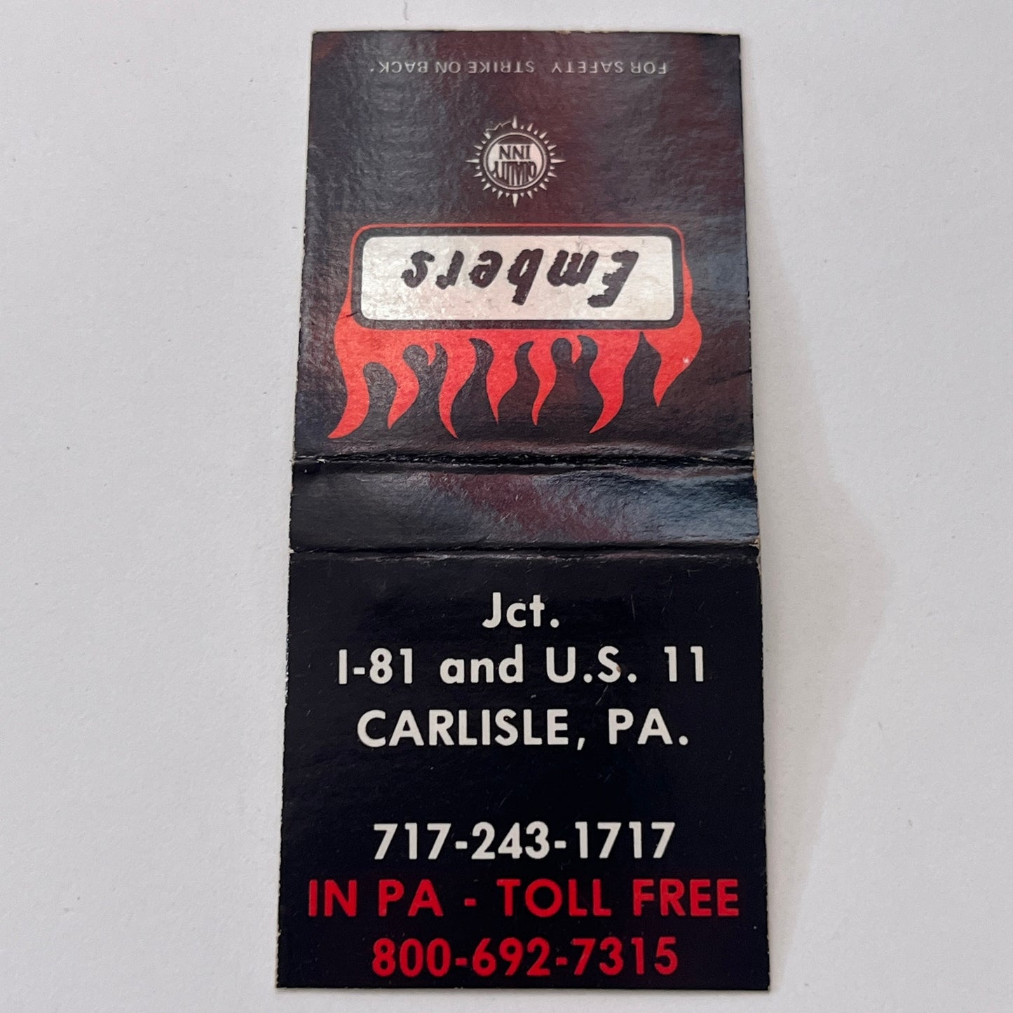 Embers Restaurant Carlisle PA Vintage Matchbook Cover TB8-MB-12