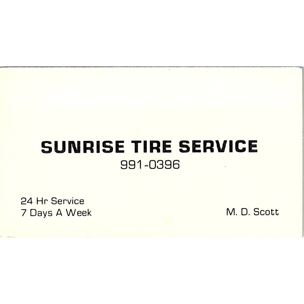 M.D. Scott Sunrise Tire Service Vintage Business Card SE3-B14