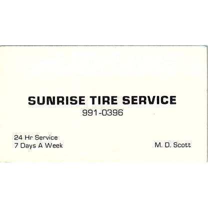 M.D. Scott Sunrise Tire Service Vintage Business Card SE3-B14