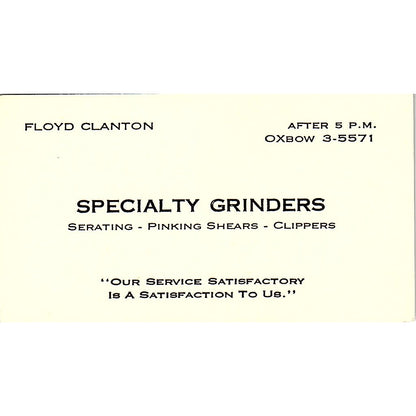 Specialty Grinders Serating Clippers Floyd Clanton Business Card SSB4-B13